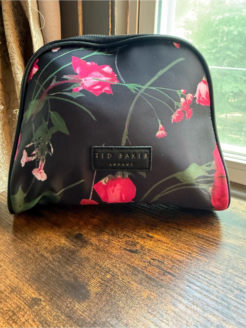Ted Baker Black Cosmetic Pouch with Pink Floral Print